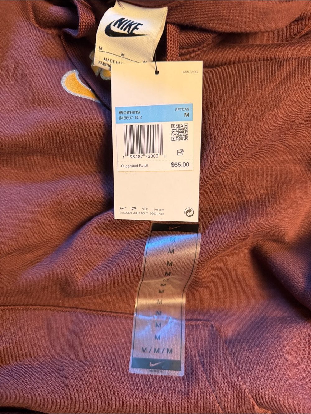 Nike Maroon Hoodie with Yellow Swoosh - Picture 3 of 3
